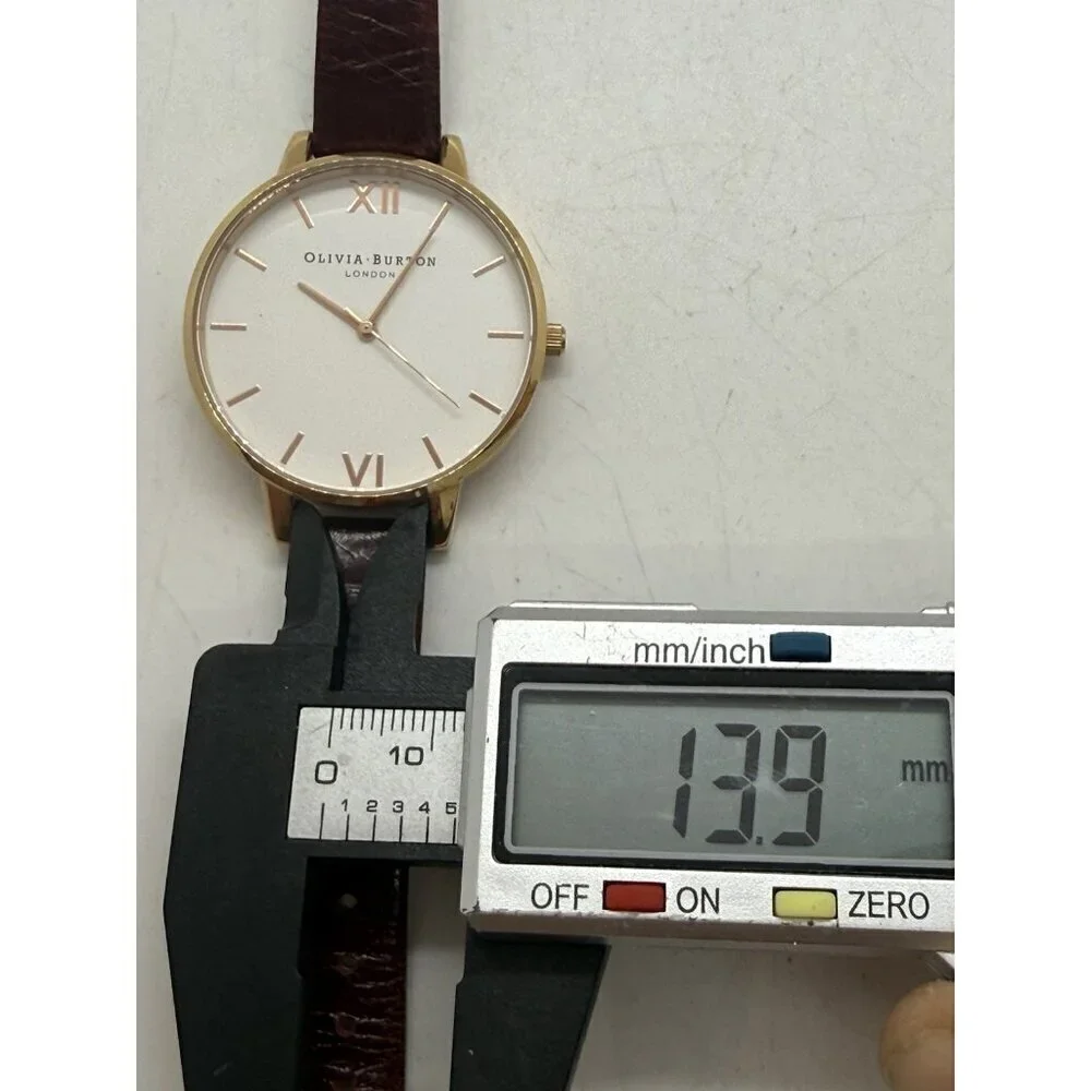 Olivia Burton Sunray Watch Women Rose Gold Tone Brown Leather Band White Face